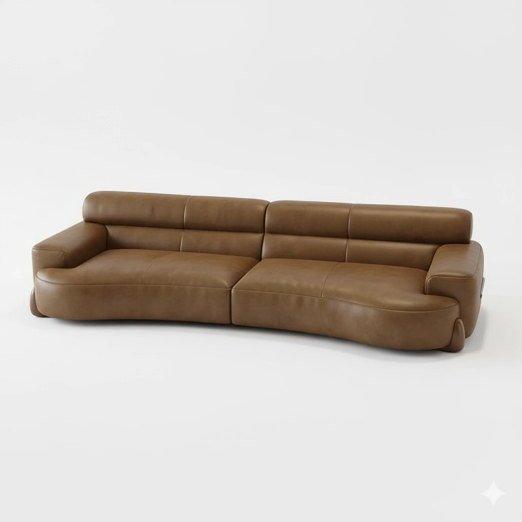 Modern Brown Leather Studio Couch for Podcasting and Recording Studios, or collaborative workspaces in Cairo, Egypt, and the Gulf region.